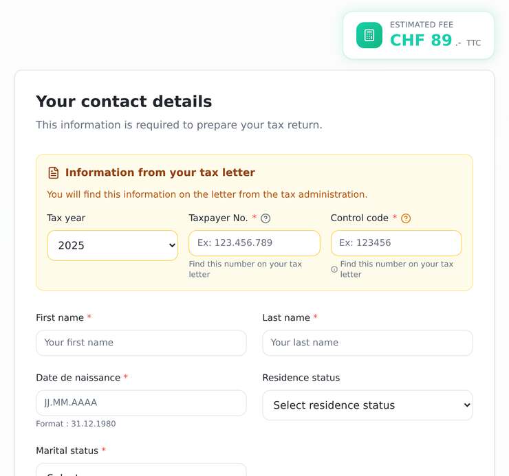 Your tax credentials and identity, with the “Where to find this number?” help.