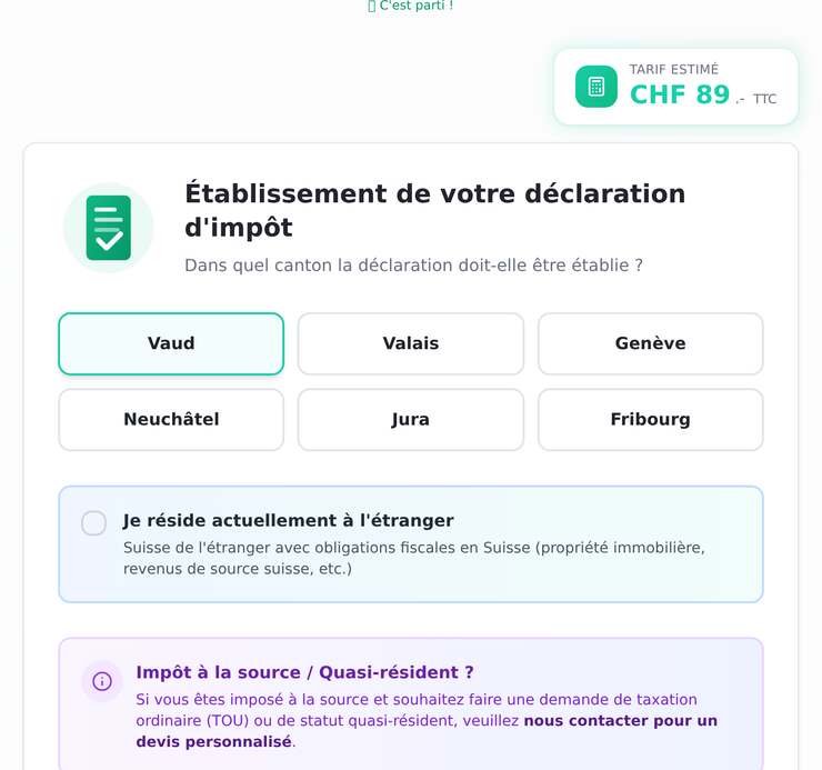 Étape 1 : le canton de votre déclaration.