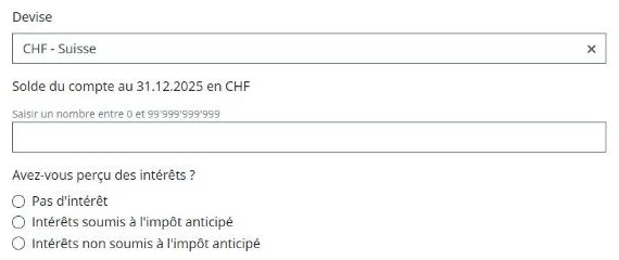 Solde au 31 décembre et question sur les intérêts soumis ou non à l'impôt anticipé