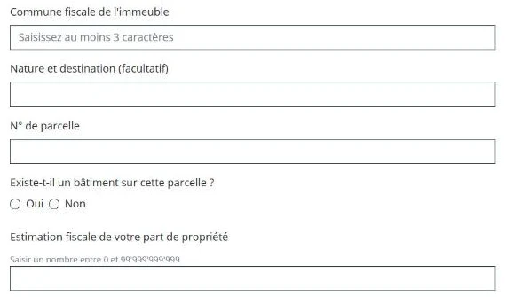 Fiche immeuble dans VaudTax : commune, parcelle, estimation fiscale