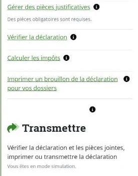 Outils VaudTax : pièces justificatives, vérifier, calculer les impôts, imprimer un brouillon, transmettre